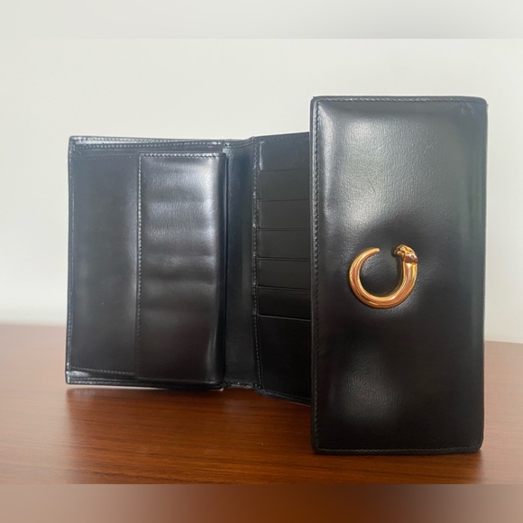 Cartier Black Leather and Gold Panthere Trifold Wallet - Picture 8 of 15